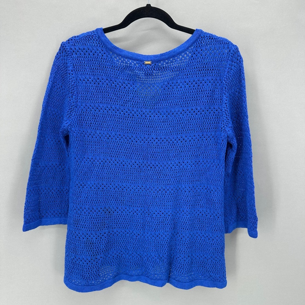 Vintage ST JOHN SPORT Marie Gray Blue Crochet V Neck Top Womens Size M Old Money - Picture 7 of 11